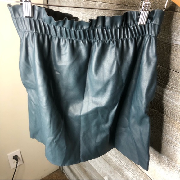 Zara knit dark blue faux leather paperbag high waist midi skirt with pockets - Picture 5 of 5